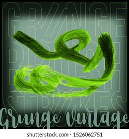 Green brush stroke and texture. Grunge vector abstract hand - painted element. Underline and border design.