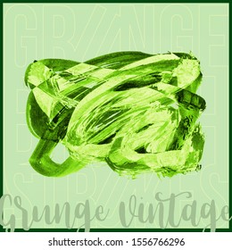 Green brush stroke and texture. Grunge vector abstract hand - painted element. Underline and border design.