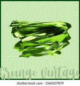Green brush stroke and texture. Grunge vector abstract hand - painted element. Underline and border design.