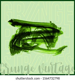 Green brush stroke and texture. Grunge vector abstract hand - painted element. Underline and border design.