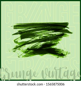 Green brush stroke and texture. Grunge vector abstract hand - painted element. Underline and border design.