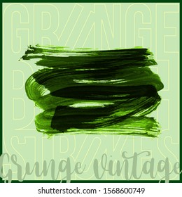 Green brush stroke and texture. Grunge vector abstract hand - painted element. Underline and border design.