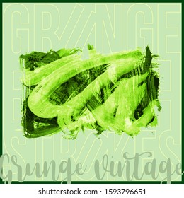 Green brush stroke and texture. Grunge vector abstract hand - painted element. Underline and border design.