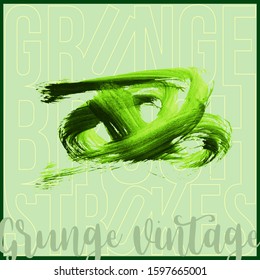 Green brush stroke and texture. Grunge vector abstract hand - painted element. Underline and border design.