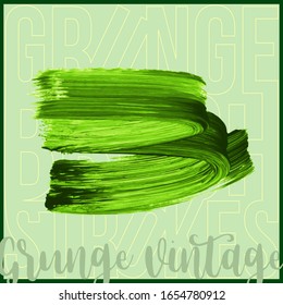 Green brush stroke and texture. Grunge vector abstract hand - painted element. Underline and border design.
