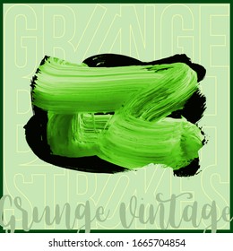 Green brush stroke and texture. Grunge vector abstract hand - painted element. Underline and border design.