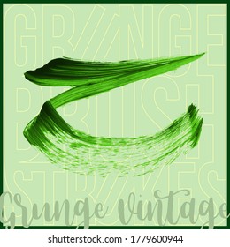 Green brush stroke and texture. Grunge vector abstract hand - painted element. Underline and border design.