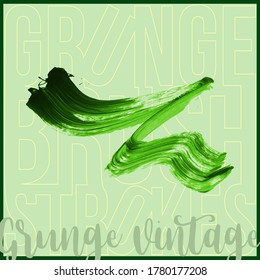 Green brush stroke and texture. Grunge vector abstract hand - painted element. Underline and border design.