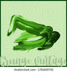 Green brush stroke and texture. Grunge vector abstract hand - painted element. Underline and border design.