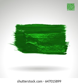 Green brush stroke and texture. Grunge vector abstract hand - painted element. Underline and border design.