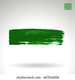 Green brush stroke and texture. Grunge vector abstract hand - painted element. Underline and border design.