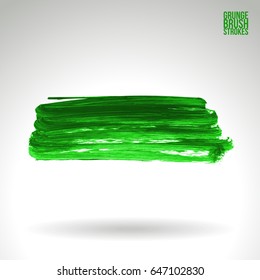 Green brush stroke and texture. Grunge vector abstract hand - painted element. Underline and border design.