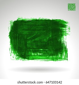 Green brush stroke and texture. Grunge vector abstract hand - painted element. Underline and border design.