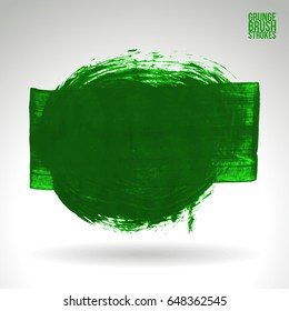 Green brush stroke and texture. Grunge vector abstract hand - painted element. Underline and border design.