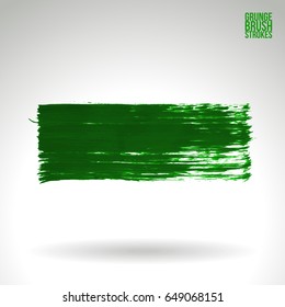 Green brush stroke and texture. Grunge vector abstract hand - painted element. Underline and border design.