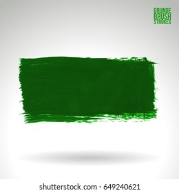Green brush stroke and texture. Grunge vector abstract hand - painted element. Underline and border design.