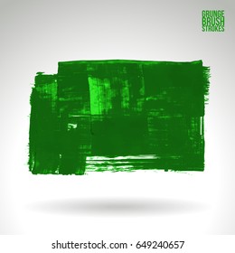 Green brush stroke and texture. Grunge vector abstract hand - painted element. Underline and border design.