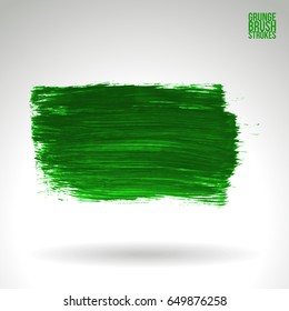 Green brush stroke and texture. Grunge vector abstract hand - painted element. Underline and border design.