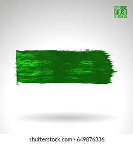 Green brush stroke and texture. Grunge vector abstract hand - painted element. Underline and border design.