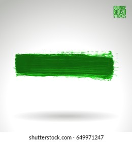 Green brush stroke and texture. Grunge vector abstract hand - painted element. Underline and border design.