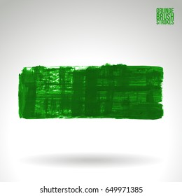 Green brush stroke and texture. Grunge vector abstract hand - painted element. Underline and border design.