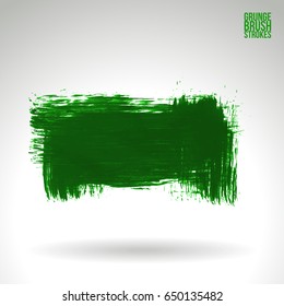 Green brush stroke and texture. Grunge vector abstract hand - painted element. Underline and border design.