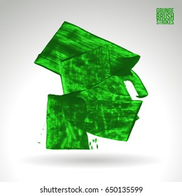 Green brush stroke and texture. Grunge vector abstract hand - painted element. Underline and border design.