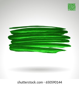 Green brush stroke and texture. Grunge vector abstract hand - painted element. Underline and border design.