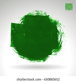Green brush stroke and texture. Grunge vector abstract hand - painted element. Underline and border design.