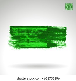 Green brush stroke and texture. Grunge vector abstract hand - painted element. Underline and border design.
