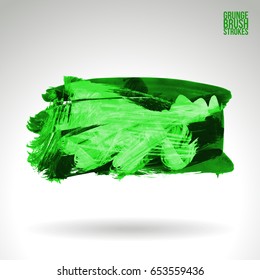 Green brush stroke and texture. Grunge vector abstract hand - painted element. Underline and border design.