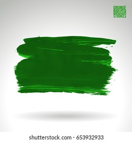 Green brush stroke and texture. Grunge vector abstract hand - painted element. Underline and border design.