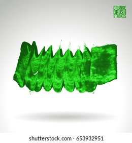 Green brush stroke and texture. Grunge vector abstract hand - painted element. Underline and border design.