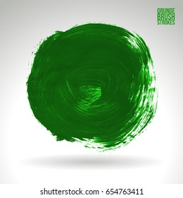 Green brush stroke and texture. Grunge vector abstract hand - painted element. Underline and border design.