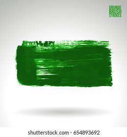 Green brush stroke and texture. Grunge vector abstract hand - painted element. Underline and border design.