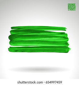 Green brush stroke and texture. Grunge vector abstract hand - painted element. Underline and border design.