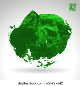 Green brush stroke and texture. Grunge vector abstract hand - painted element. Underline and border design.
