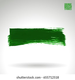 Green brush stroke and texture. Grunge vector abstract hand - painted element. Underline and border design.