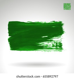 Green brush stroke and texture. Grunge vector abstract hand - painted element. Underline and border design.
