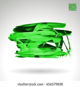 Green brush stroke and texture. Grunge vector abstract hand - painted element. Underline and border design.