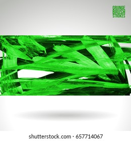 Green brush stroke and texture. Grunge vector abstract hand - painted element. Underline and border design.