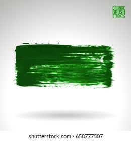 Green brush stroke and texture. Grunge vector abstract hand - painted element. Underline and border design.