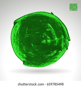 Green brush stroke and texture. Grunge vector abstract hand - painted element. Underline and border design.