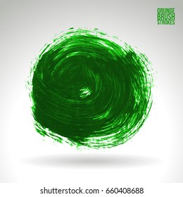 Green brush stroke and texture. Grunge vector abstract hand - painted element. Underline and border design.