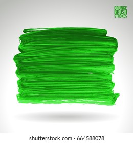 Green brush stroke and texture. Grunge vector abstract hand - painted element. Underline and border design.