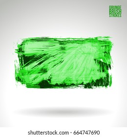 Green brush stroke and texture. Grunge vector abstract hand - painted element. Underline and border design.