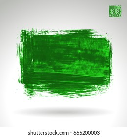 Green brush stroke and texture. Grunge vector abstract hand - painted element. Underline and border design.