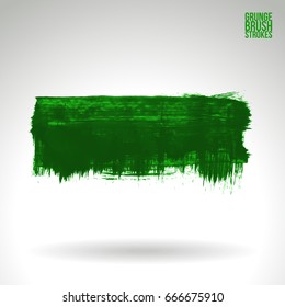 Green brush stroke and texture. Grunge vector abstract hand - painted element. Underline and border design.