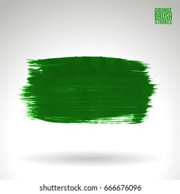 Green brush stroke and texture. Grunge vector abstract hand - painted element. Underline and border design.