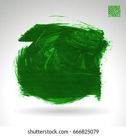 Green brush stroke and texture. Grunge vector abstract hand - painted element. Underline and border design.